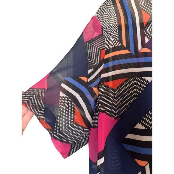 Donna Morgan Women's Short Sleeve Hi-Low Hem Chiffon Trapeze Dress Size 14 Multi - Picture 4 of 9